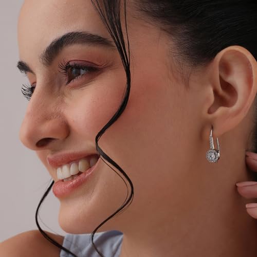 Image of TRUESILVER ACPL 925 Sterling Silver Cubic Zirconia Earrings for Women & Girls | BIS Hallmarked Drop Dangle Leverback Style | Elegant Jewelry Gift for Women