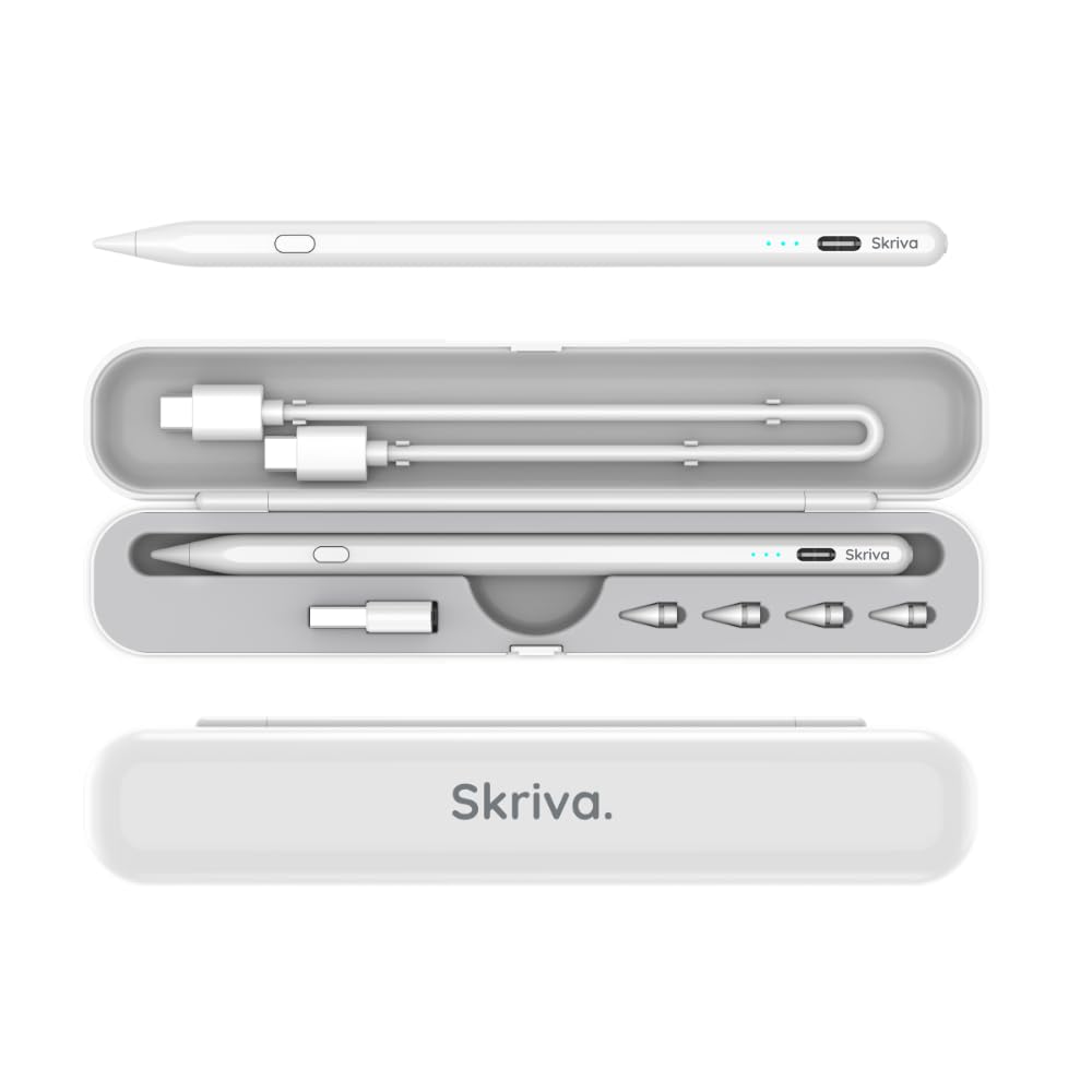 Skriva Stylus Pen for iPad (2018+) with Shortcut Button, Tilt Sensitivity & Palm Rejection, Magnetic Attachment, USB-C Fast Charging, Battery Indicator, Case & Spare Nibs for iPad Pro, Air & Mini — view 9