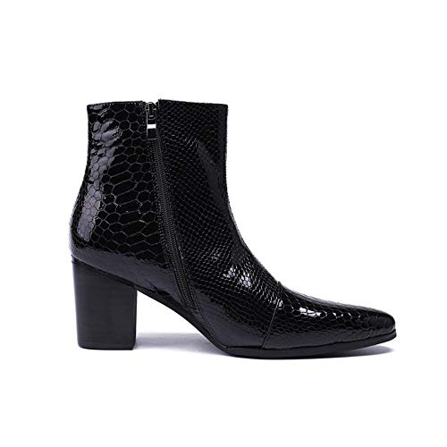 Image of Rui Landed Ankle Boots For Men Pointed Captoe Patent Snakeskin Embossed Inner Zipper Heeled Elevator Patent Genuine Leather Shoes(9)