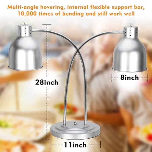 Yhaofu Food Heat Lamp,2-Head Food Warm Lamp With Heavy Duty Base,500W Portable Commercial Heat Lamp For Food,Stainless Steel Food Warmer Lamp For Kitchen Restaurant Cafeteria thumb #4