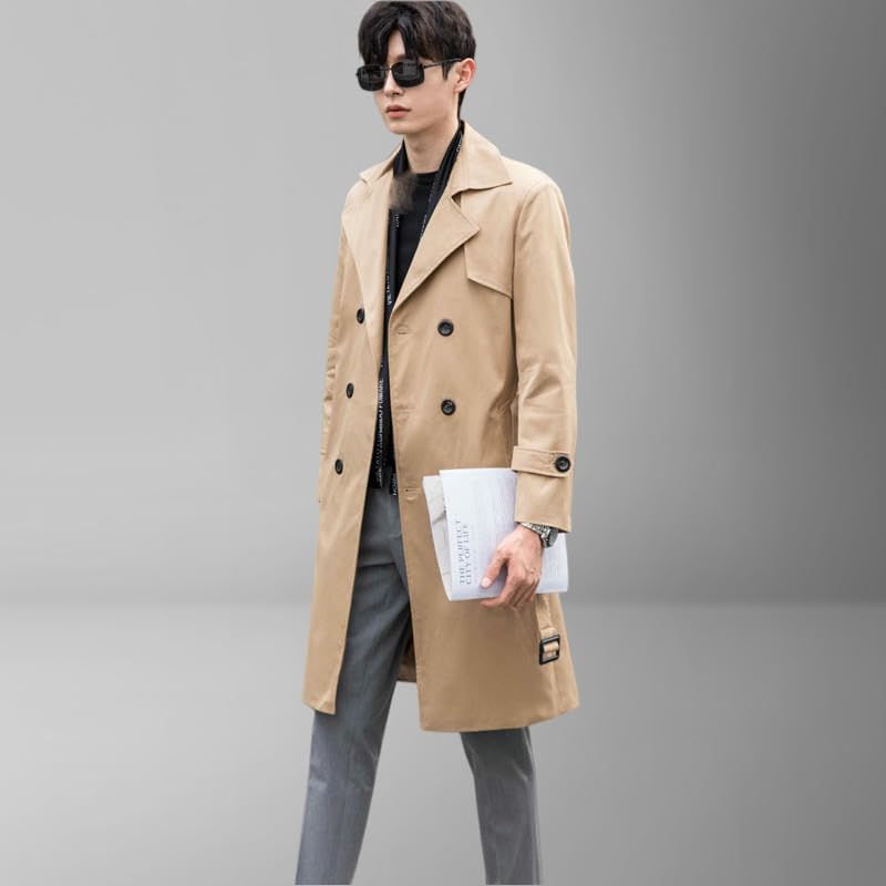 Trench mi-long homme noir en coupe ample style coréen décontracté chic - 2