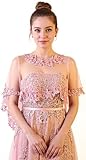 MisShow Embroidered Lace Tulle Shrug Shawl Wrap Bolero Wedding Jacket for Bride,Dusty Pink
