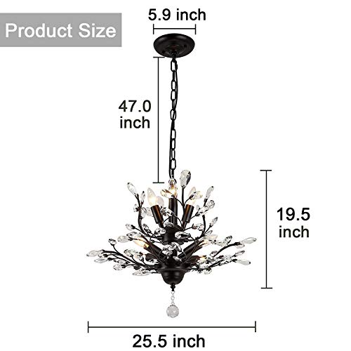 Seol-Light Vintage Crystal Branch Chandeliers Black Ceiling Pendant Light Flush Mounted Fixture With 7 Light,Max280W For Living Room Dinning Table Porch #TOP5