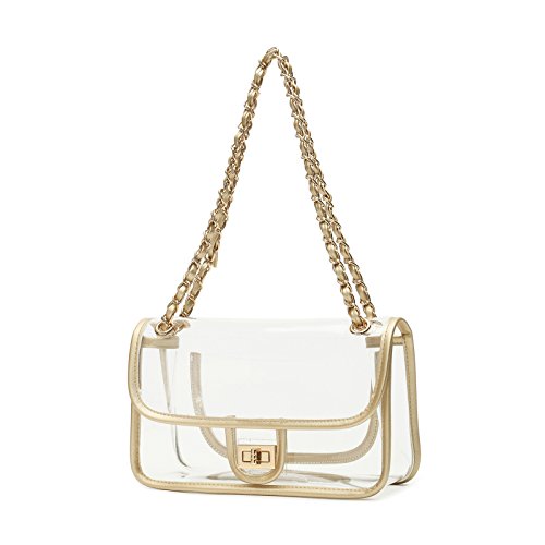 Womens PVC Clear Purse Handbag with Chain Stadium Approved Clear Bag See Through Purse Bag