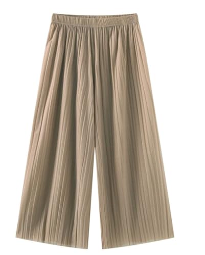Jeamis Damen Palazzohose leicht Sommerhose Tunnelzug Freizeithose hohe Taile Crinkle (DE/NL/SE/PL, Alphanumerisch, XL, XXL, Regular, Regular, Taupe)