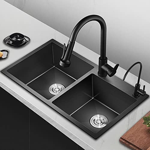 Évier horizontal de cuisine double bac noir 75cm pour la maison - 3
