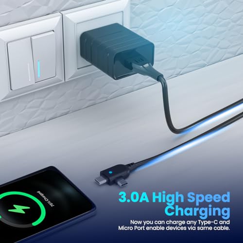 Image of Portronics Konnect Spydr 2 Multi-Functional Charging Cable (Type C + Micro USB) 3.0 A Output, PVC Material(Black)