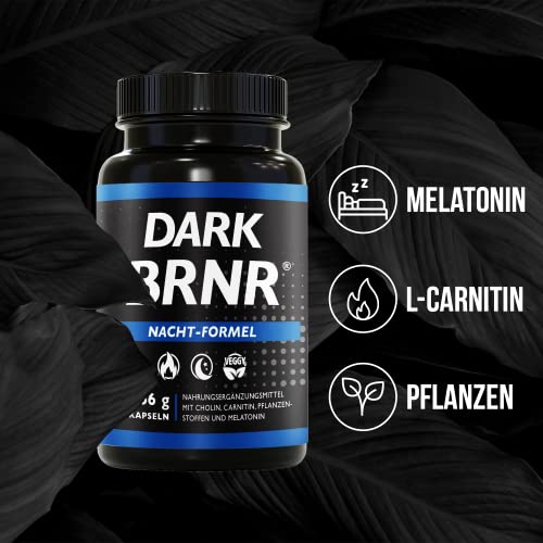 BRNR DARK BRNR Nacht-Formel mit Melatonin und L-Carnitin, Stoffwechsel-Rezeptur mit Cholin und Vitamin B6, 120 Kapseln