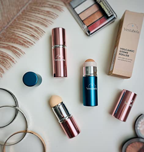 VESTABELA 2in1 Mattierender Vulkanstein Roller mit Ersatzstein und Makeup-Schwamm | Ölabsorbierender Gesichtsroller… - Image 3