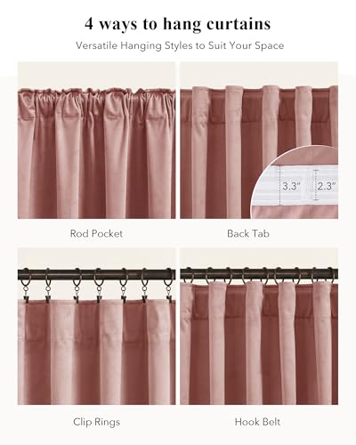 Image of Dusty Pink Velvet Curtains for Girls Bedroom, W52 x L120, 2 Panels | Room Darkening, Back Tab Decoration, Thermal Window Drapes, Privacy & UV Protection for Bedroom, Nursery, Girls Room