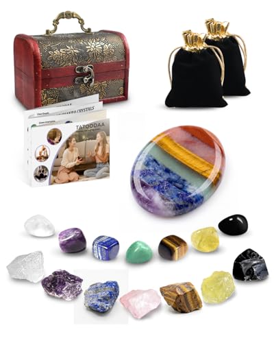 Crystals and Healing Stones - Thumb Worry Stones for Stress Relief Gifts - 7 Chakra Crystal Stones Set, Real Natural Raw Reiki Positive Energy for Meditation, Birthday Crystal Gifts Set for Women