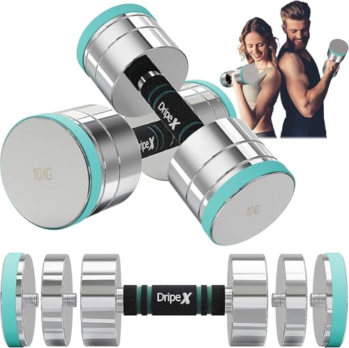Dripex Mancuernas Ajustables de Acero 2,5 kg 5 kg 7,5 kg 10 kg 15 kg 25 kg Juego de Pesas y Mancuernas con Mango de Espuma para Hombres y Mujeres Mancuernas de Fitness para en Casa (10 KG x 2)