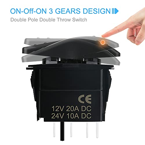 Hokaaer Waterproof Rocker Switch Toggle On-Off-On 12V/20A 24V/10A 7Pin Dpdt Blue Led Light, With Jumper Wires Set For Marine Boat Car Truck Trailer 4X4 Caravan Rv Suv Atv Utv #TOP2