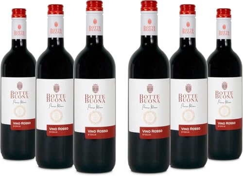 BotteBuona Vino Rosso d‘Italia Italienischer Rotwein mit Waldfrüchtenoten, 11,5 % Vol., Karton mit 6 Flaschen mit jeweils 750 ml