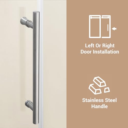 Image of Modern 60 inch w x 76 inch h (8Mm) Frameless Double Sliding Shower Door, Tempered Glass Shower Doors, Easy Installation for Walk-in Showers, Round Tube Nickel Brushed