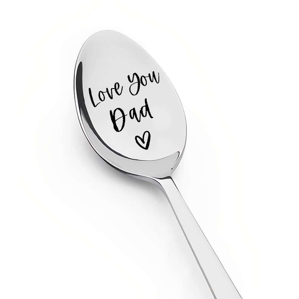 Dad Father Gifts Spoon for Men, Dad Papa Fathers Day Birthday Gifts from Daughter Son to Best Daddy Dad Ever Christmas Retirement Gifts Love You Dad Cute Engraved Mens Tea Coffee Spoons