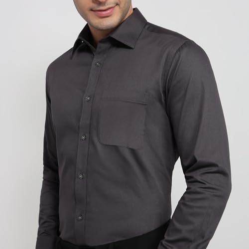 Image of Raymond Men Slim Fit Solid Pattern Pure Cotton Semi Cutaway Collar Full Sleeve Formal Shirt
