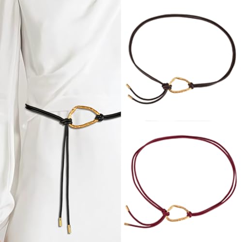 Skinny Waistband for Women Elegant Simple Golden Buckle Belt with Tie Solid Color Retro Girdle Belt Stylish Accessory2