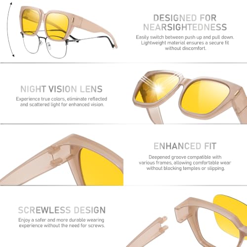 Image of HAOLOTA Night Vision Driving Glasses Fit Over Glasses for Women Men, Anti Glare Polarized Nighttime Yellow Lens