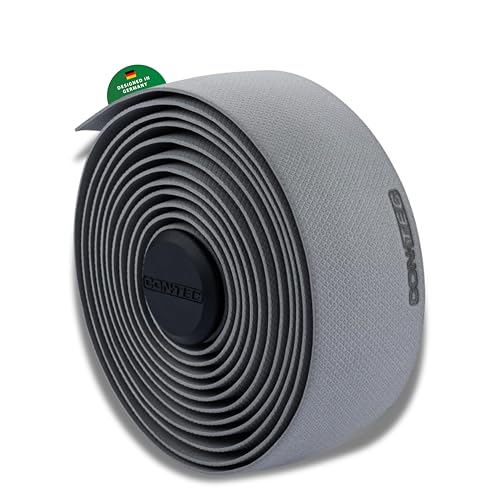 CONTEC Lenkerband Prestige.Grip, 2000x30x2,5 mm, aus EVA-Schaum und Gel, selbstklebend und rutschsicher, mit Klebestreifen und 2 Lenkerstopfen, Paar, grau