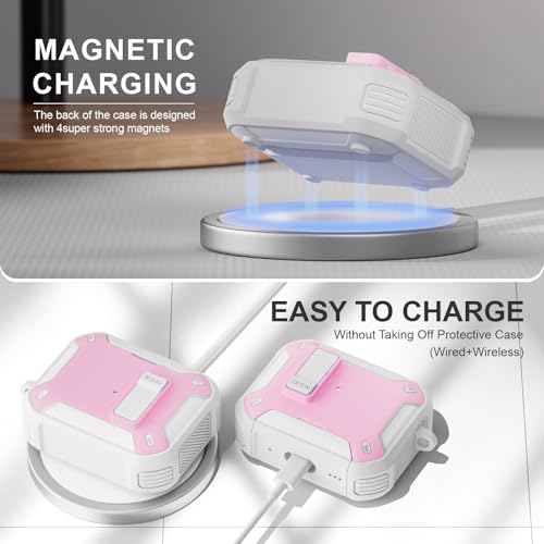 Image of for AirPods Pro 3 Case with Magnetic Lock and Phone Stand, Compatible with Magsafe Charging,with Carabiner&Cleaner kit for Apple iPod Pro 3rd Generation Cover(2025) Men Women (Pink)
