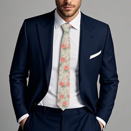 Image of Cotton Floral Ties for Men 2.76 inch Men's Skinny Tie Linen Flower Printed Neck Tie for Wedding Dating Party