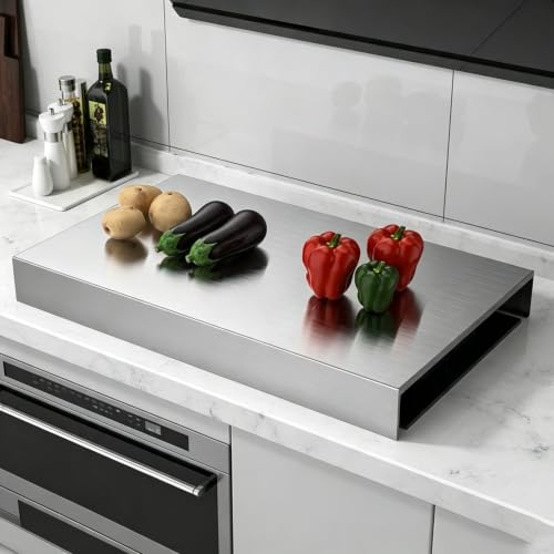 Cubierta para placa de cocina de acero inoxidable, impermeable, resistente al calor, 76 x 54 x 7 cm, cubierta protectora grande para estufa de gas, cubierta de metal para estufa de gas doble