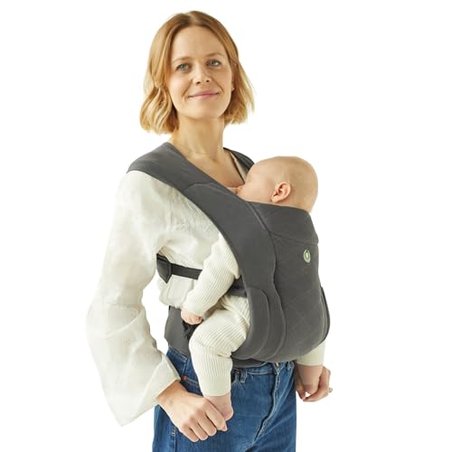 Gaia Baby Soft Newborn+ Carrier – GOTS-Certified Organic Cotton Baby Carrier (Birth to 11kg), 3 Carry Positions, Graphite