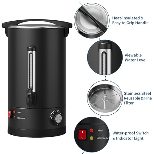 Image of 12L Commercial Coffee Urn - Large Stainless Steel Electric Coffee Maker & Hot Water Dispenser - Double-Wall Insulated Percolator for Parties, Catering, Weddings, and Events - Keeps Coffee and Drinks h