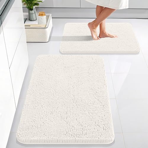 Image of OLANLY Bathroom Rugs Sets 2 Piece, Soft Absorbent Chenille Bath Mats Area Rug Set, Non-Slip, Quick Dry, Machine Washable Bath Mats for Bathroom, Home Decor Accessories (30 inchx20 inch+24 inchx16 inch, Ivory)