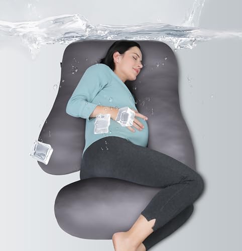 Image of MOON PARK Pregnancy Pillows for Sleeping - U Shaped Full Body Maternity Pillow with Removable Cover - Support for Back, Legs, Belly, Hips - 57 Inch - Dark Grey - Cooling Cover