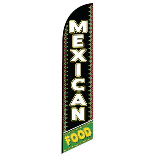 Mexican Food (black) Swooper Windless feather Flag for Mexican Restaurants Advertising banner Sign - Replacement FLAG ONLY Black (without Pole kit)