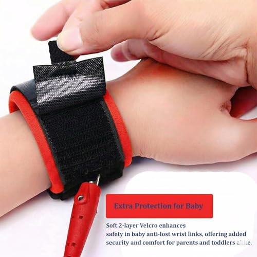Image of Safe-O-Kid Baby Wrist Link with Key - Adjustable Strap Safety Link for Toddler, Anti-Lost Child Wrist Strap for Outdoor & Travel - Pink