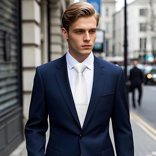 Image of YourTies Skinny Ties for Men Satin 2.4 inch Slim Necktie with Pocket Square Tie Clip Set Solid Color Wedding Party Business