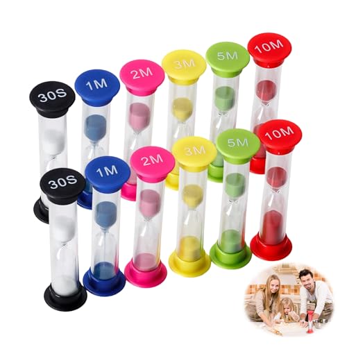 Lot de 12 Sabliers Colorés Minuterie, Sabliers Colorés en Acrylique Minuterie Sablier Ensemble Coloré Ensemble de Sablier Verre Minuteries Ensembles pour l'école des Bureau Nettoyage