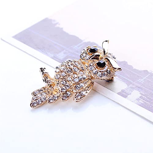 Image of Exquisite Rhinestone Owl Brooch Cute Animal Full Crystal Owl Brooch Pin for Women Christmas Enamel Xmas Party Decor Gift (H: Gold rhinestone owl)