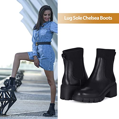 Athlefit Women's Chelsea Boots Fashion Slip on Platform Ankle Boots Lug Sole Chunky Booties - Image 3