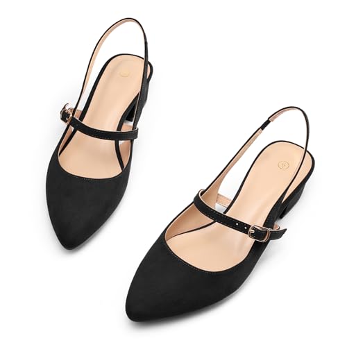mysoft Women's Slingback Mary Jane Pumps Block Low Heel Adjustable Buckle Dress Shoes4