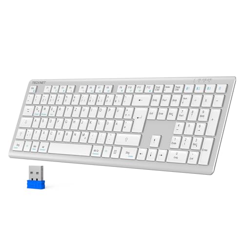 TECKNET Bluetooth Tastatur Kabellose, Wiederaufladbare Multi-Device Wireless Keyboard mit Einfacher bis zu 4 Geräte, Ultraflache, Deutsches Layout (QWERTZ), für Mac, Windows, iOS, Chrome OS TECKNET Bluetooth Tastatur Kabellose, Wiederaufladbare Multi-Device Wireless Keyboard mit Einfacher bis zu 4 Geräte, Ultraflache, Deutsches Layout (QWERTZ), für Mac, Windows, iOS, Chrome OS