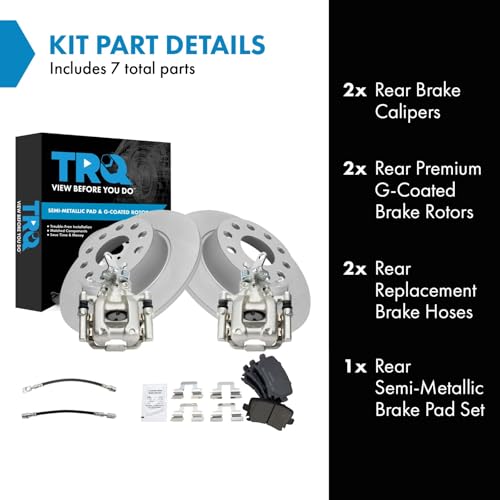 Image of TRQ Rear Brake Pad and Rotor Set Semi Metallic Coated Rotors Calipers Compatible with 2010 Audi A3 A3 Quattro Volkswagen Jetta
