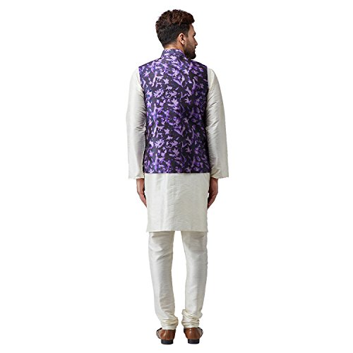 Image of SOJANYA (Since 1958, Men's Silk Blend Grey Kurta Pyjama & Silk Blend Jacket Combo