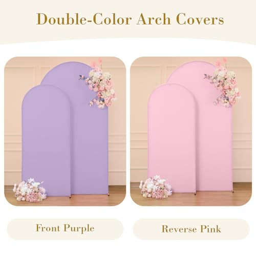 Image of Pink and Purple Photo Arch Backdrop Cover Set of 2 for Baby Shower Party 7.2ft and 6ft Arch Covers Stretchy Backdrop Spandex Arch Stand Covers for Girls Birthday Wedding Banquet Background