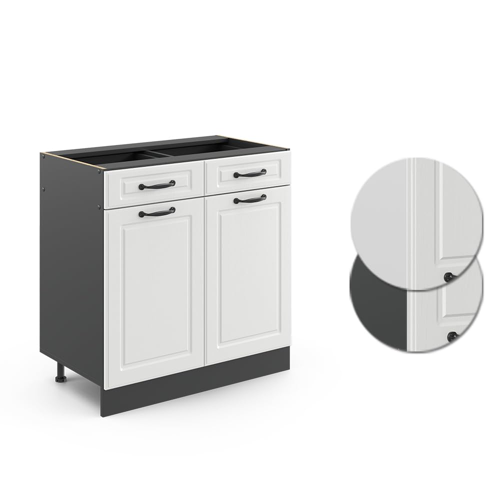 Vicco Mobiletto base per cucina R-Line, Bianco rustico, 80 cm senza piano di lavoro, per la libera combinazione all'interno di sistemi cucina modulari