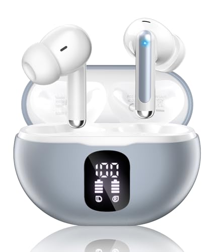 Image of Wireless Earbuds, Bluetooth 5.4 Headphones with 50H Playback, Deep Bass Stereo Ear Buds Clear Calls with LED Power Display, IPX7 Waterproof, in-Ear Earphones with Mic for Phone /Android /iPad, Gray