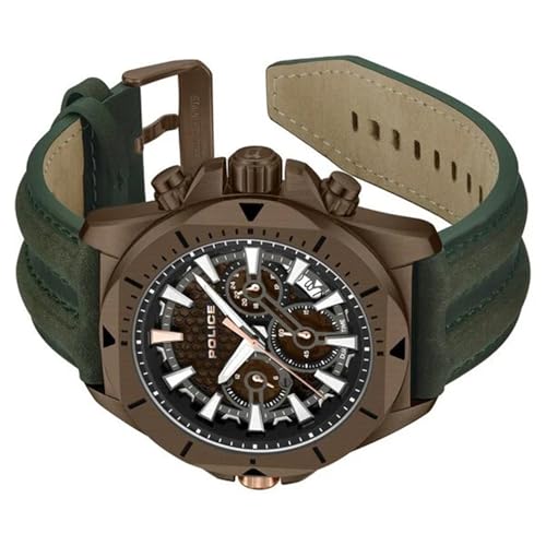 Image of Police Brown Dial Multifunction Leather Strap Watch for Men