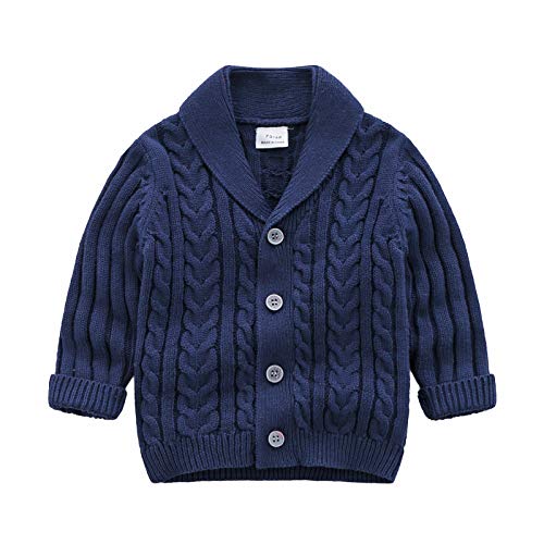 SXVZBH Toddler Baby Boys Cardigan Sweater, Infant Knit Button-up V-Neck Crochet Warm Pullover Sweatshirt (Dark Blue, 18-24 Months)