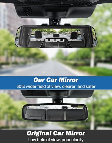 Image of Rear View Mirror, 12 Inch Panoramic Anti-Glare Rearview with baby Mirror, Interior Clip-on Wide Angle Convex to Reduce Blind Spot, Effectively for More Car SUV Trucks
