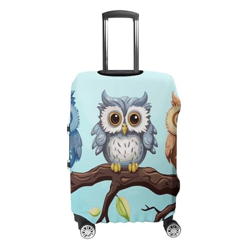 Owls on A Branch Luggage Cover, Washable Elastic Suitcase Cover Protector Fit 18-32 Inch Luggage4