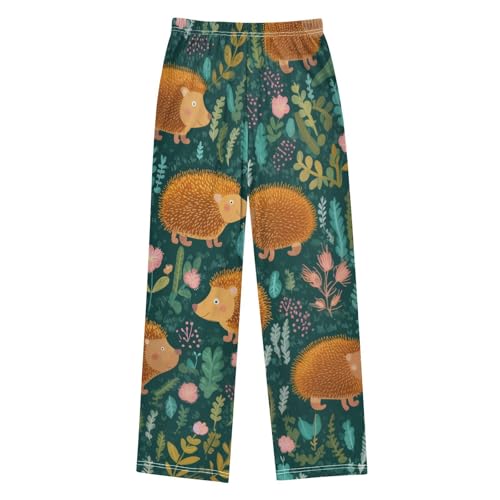Hedgehog Spring Florals Boys Long Pants Soft Trousers Elastic Waist Kids Lounge Bottoms with Pockets S-XL2