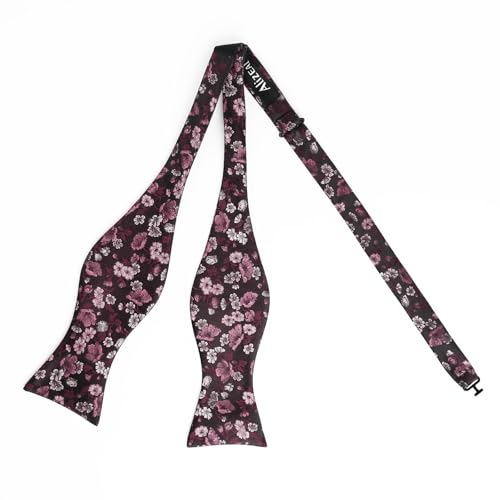 Image of Alizeal Mens 2pcs Floral Bow Tie Set | Self-tied Elegant Pocket Square Set for Wedding